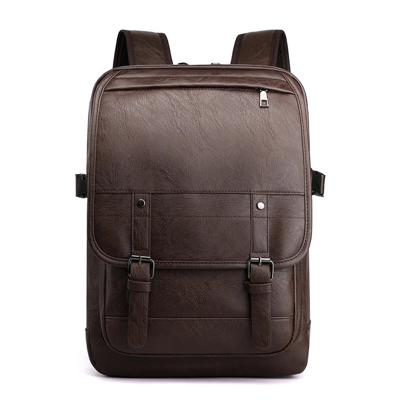 High School Men's Leather Bag Retro Backpack