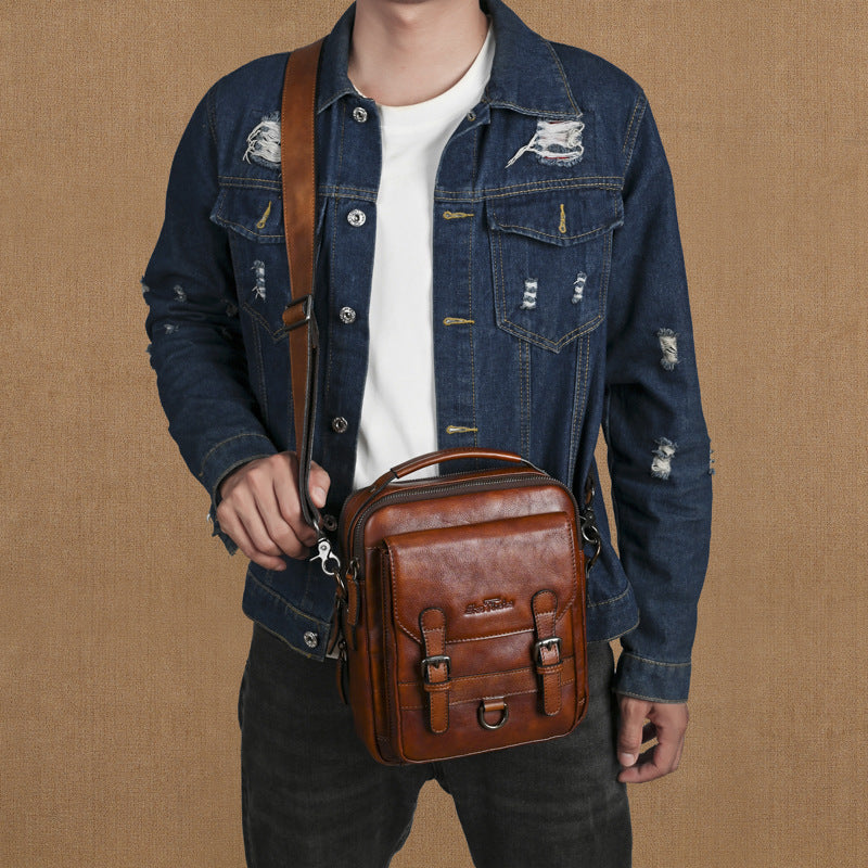Genuine Leather Retro Hand-rubbed Top-grain Cowhide Men's Shoulder Bag Crossbody Commuter Bag