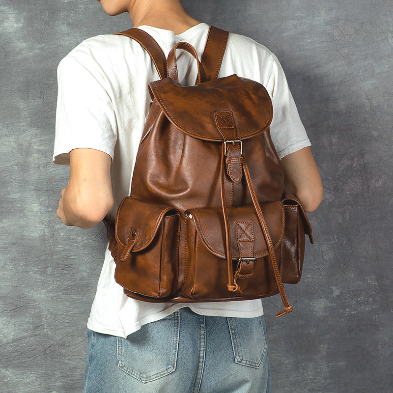 Genuine Leather Retro Backpack, Casual Soft Leather Bag, Hiking Backpack