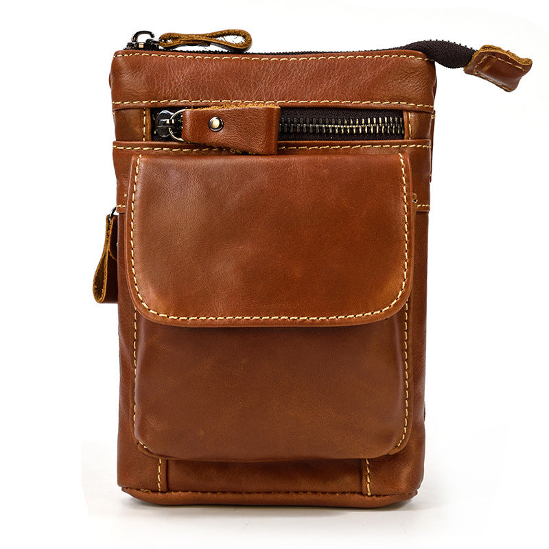 Men's Leather Belt Bag Crazy Horse Leather Crossbody Bag