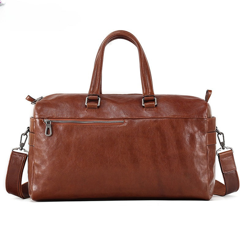 Large Capacity Retro Hand-held Business Leather Short Trip Travel Bag