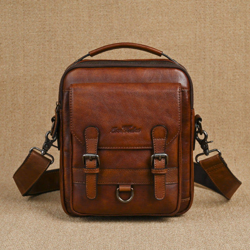 Genuine Leather Retro Hand-rubbed Top-grain Cowhide Men's Shoulder Bag Crossbody Commuter Bag