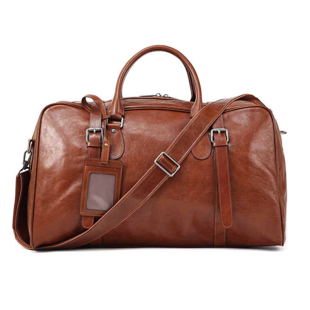 Large Capacity Retro Hand-held Business Leather Short Trip Travel Bag