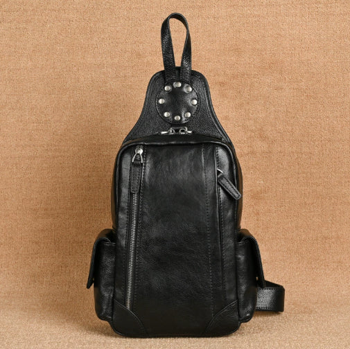 Vintage Men's Chest Crossbody Bag Genuine Leather Man Bag
