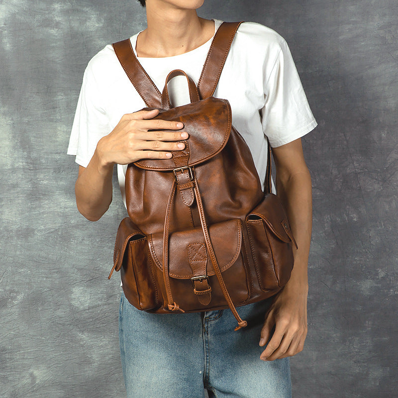 Genuine Leather Retro Backpack, Casual Soft Leather Bag, Hiking Backpack