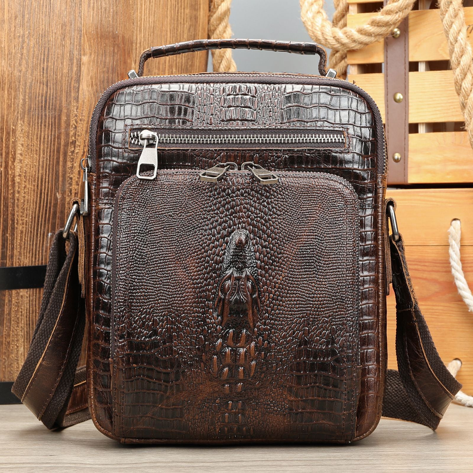 Genuine Leather Shoulder Messenger Bag Vintage Crazy Horse