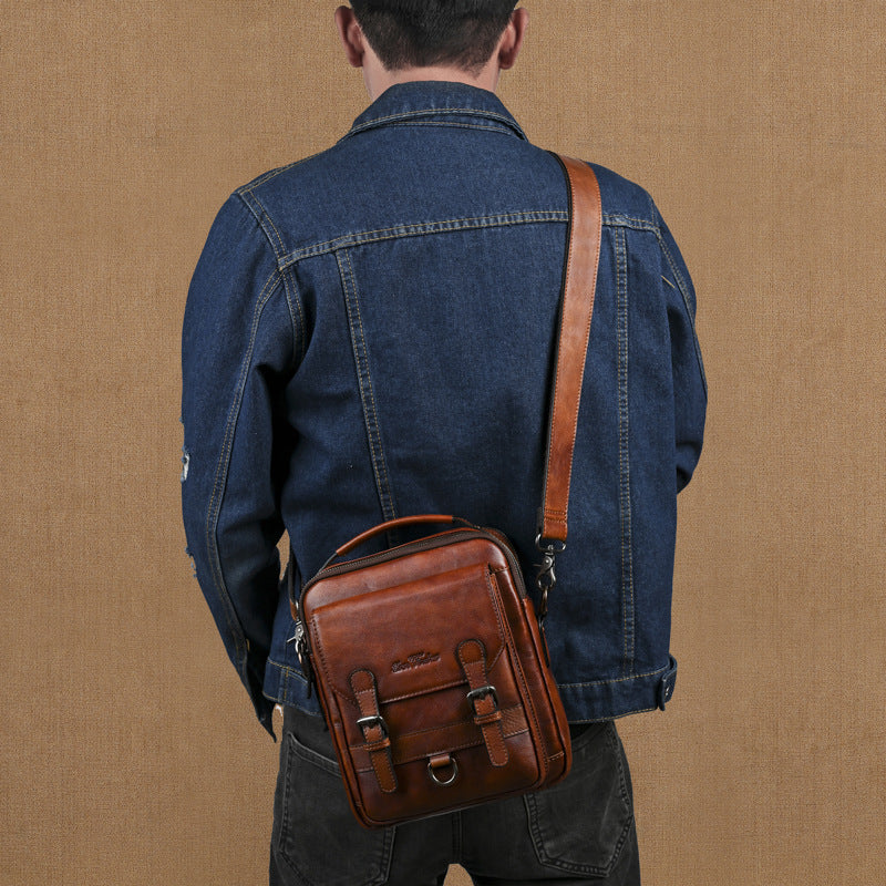 Genuine Leather Retro Hand-rubbed Top-grain Cowhide Men's Shoulder Bag Crossbody Commuter Bag